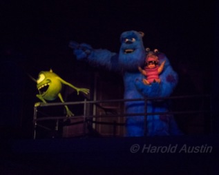 Mike Wysowski, Sully and Boo. inside the "Monster's Inc." ride